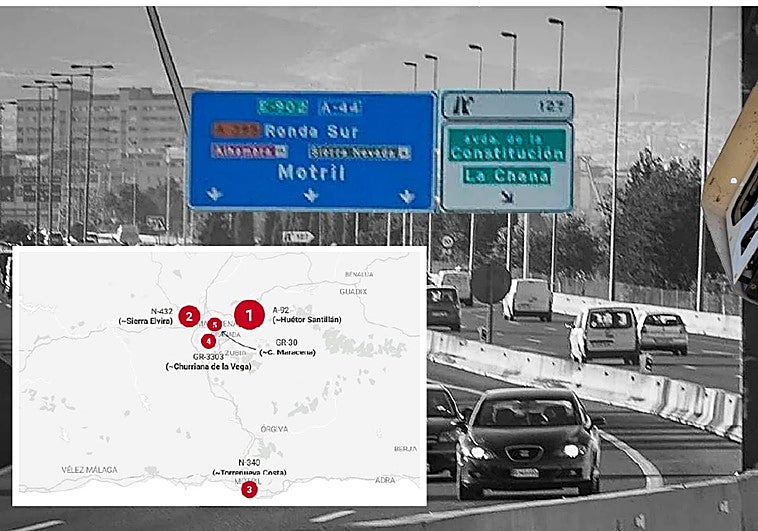 El mapa con los cinco radares que más multaron en Granada en 2025